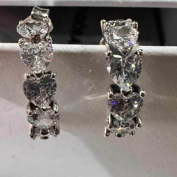 Authentic‎ PANDORA 925 Ale Sparkling Hearts Open Hoop Earrings 293657C01 - Picture 3 of 5